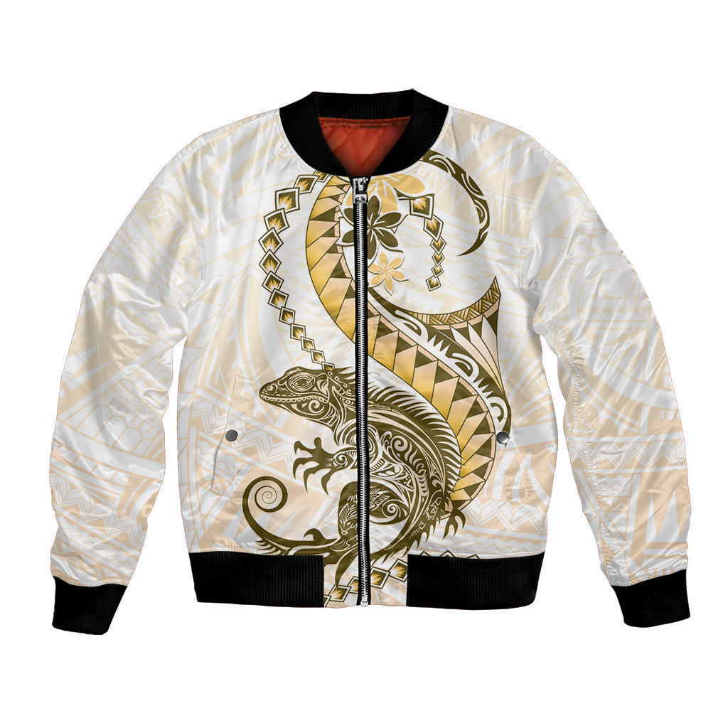 Gold Maori Tuatara Bomber Jacket Luxury Pastel Pattern