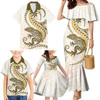 Gold Maori Tuatara Family Matching Mermaid Dress and Hawaiian Shirt Luxury Pastel Pattern