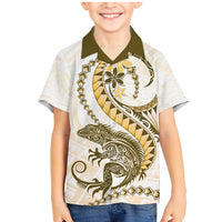 Gold Maori Tuatara Family Matching Mermaid Dress and Hawaiian Shirt Luxury Pastel Pattern