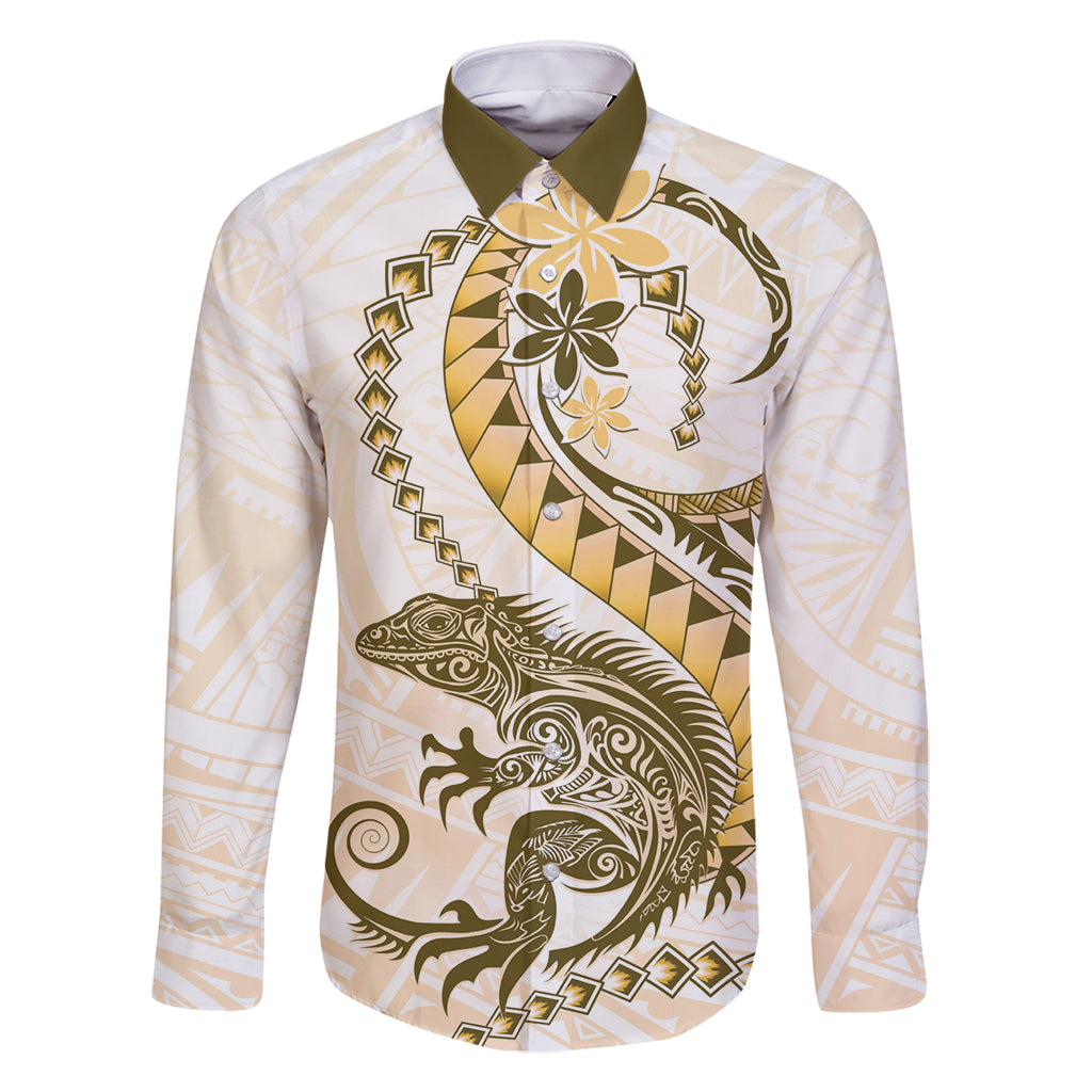 Gold Maori Tuatara Family Matching Off Shoulder Short Dress and Hawaiian Shirt Luxury Pastel Pattern