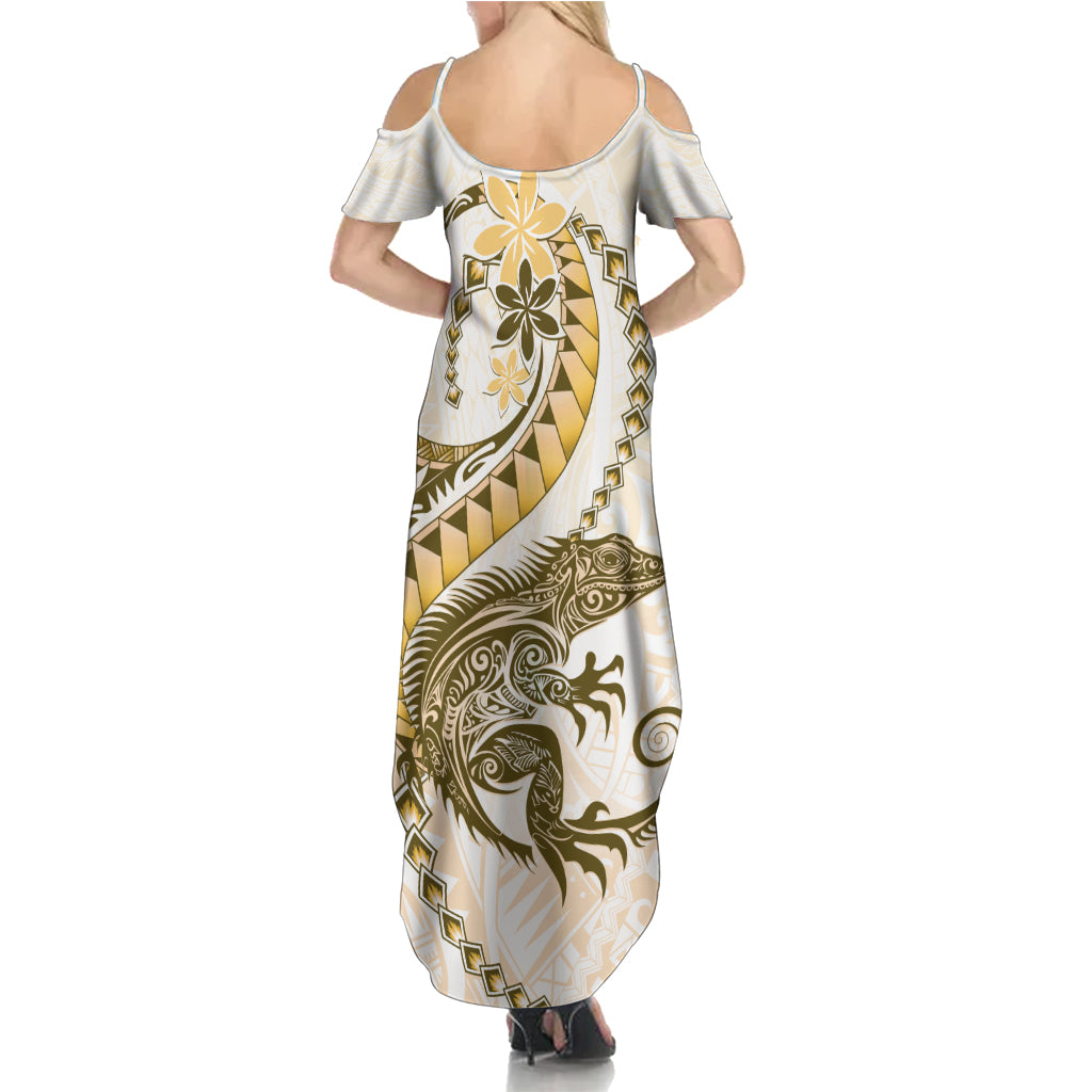 Gold Maori Tuatara Family Matching Summer Maxi Dress and Hawaiian Shirt Luxury Pastel Pattern