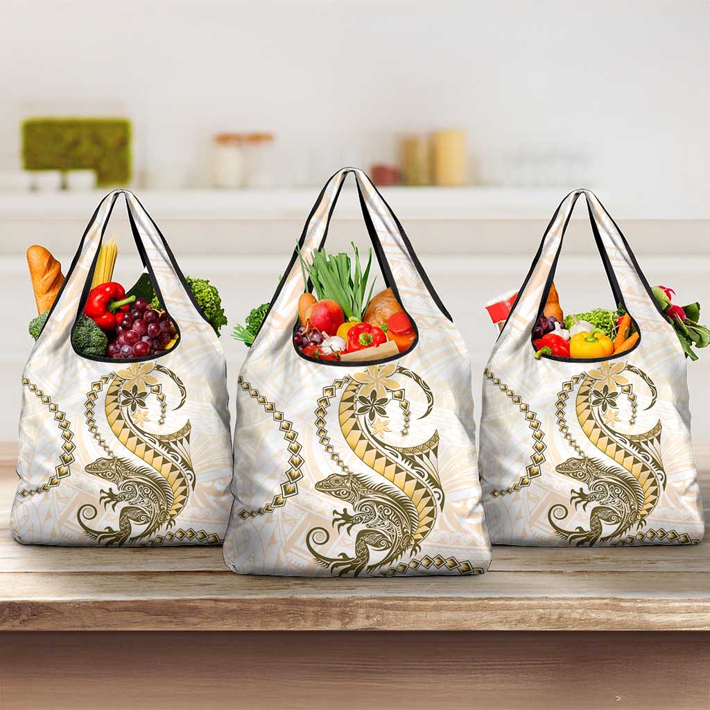 Gold Maori Tuatara Grocery Bag Luxury Pastel Pattern