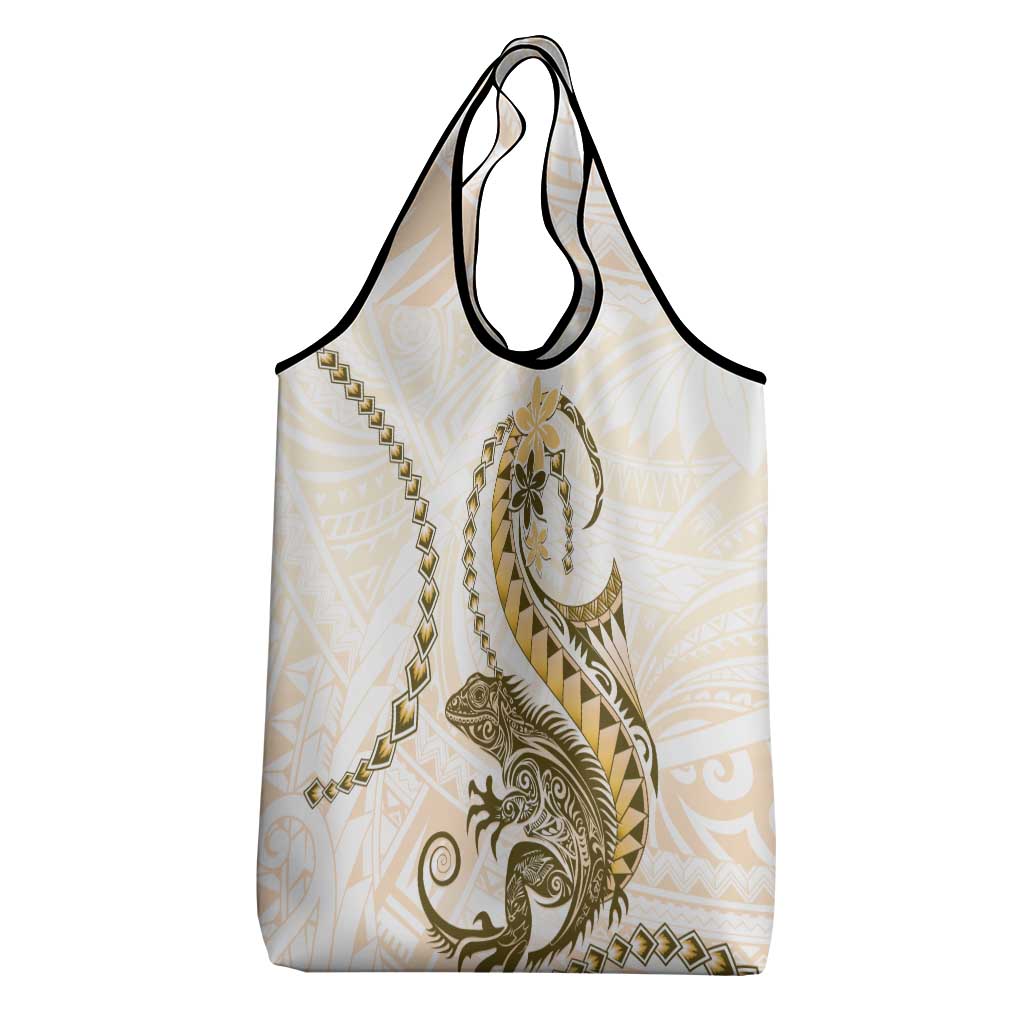 Gold Maori Tuatara Grocery Bag Luxury Pastel Pattern