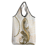 Gold Maori Tuatara Grocery Bag Luxury Pastel Pattern
