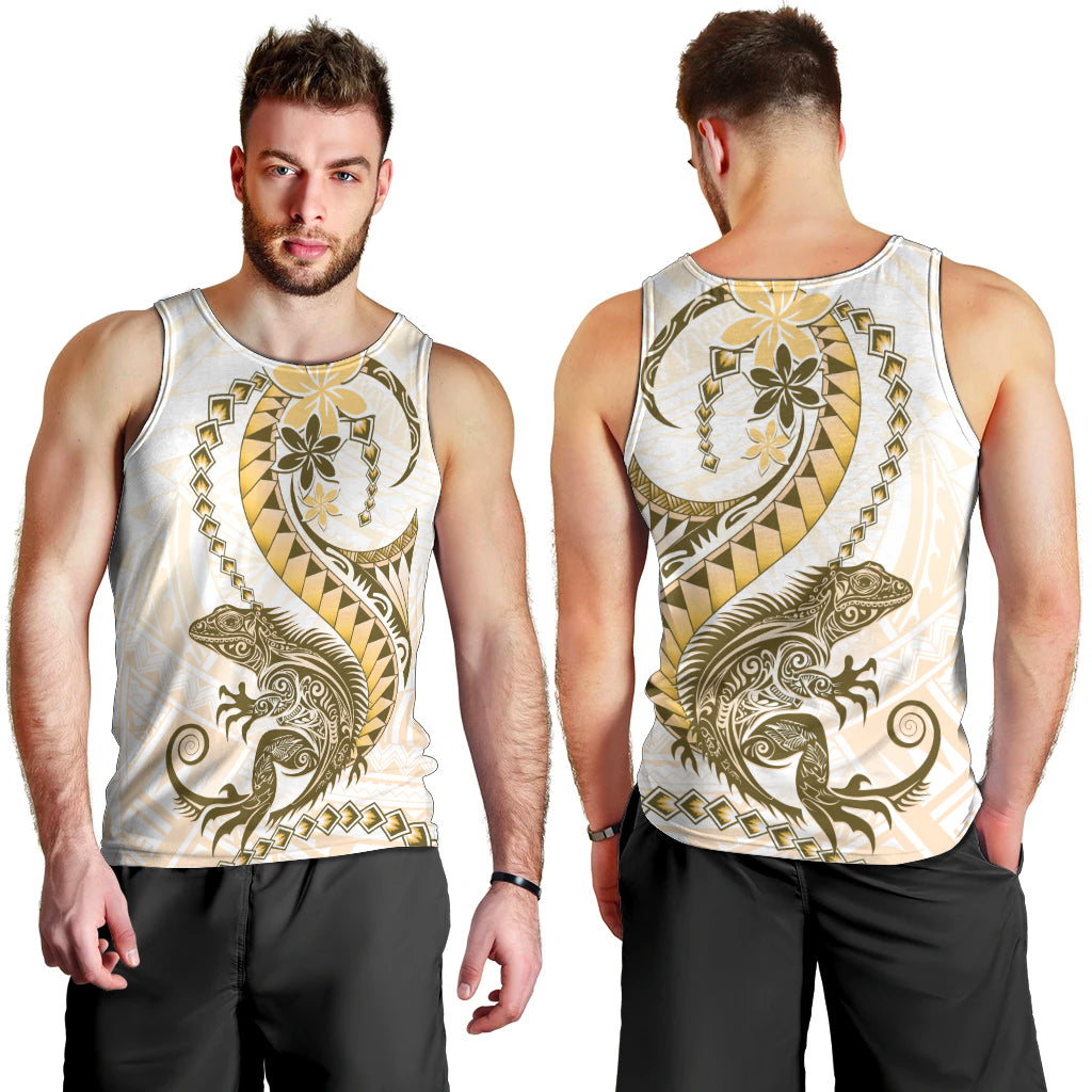 Gold Maori Tuatara Men Tank Top Luxury Pastel Pattern
