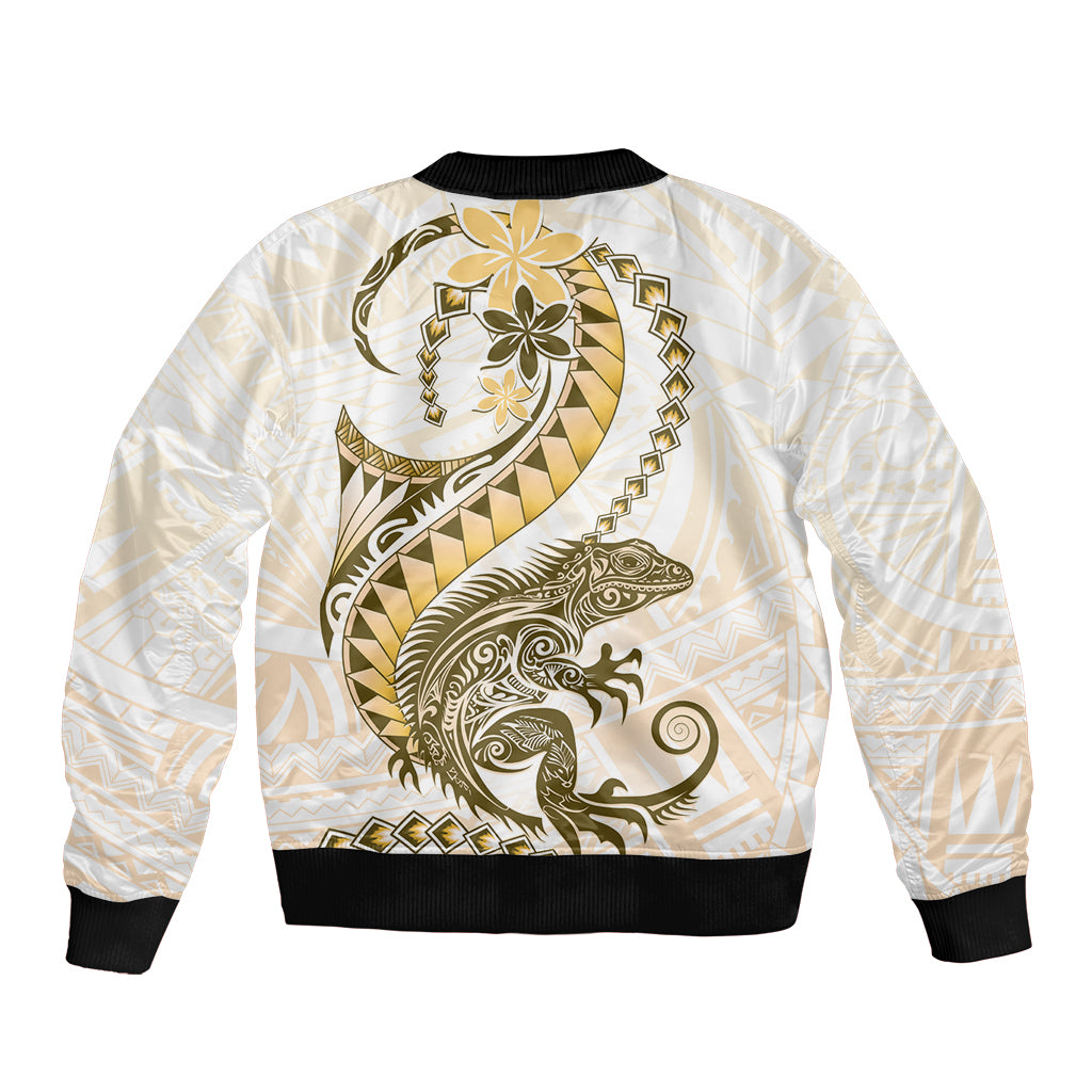 Gold Maori Tuatara Sleeve Zip Bomber Jacket Luxury Pastel Pattern