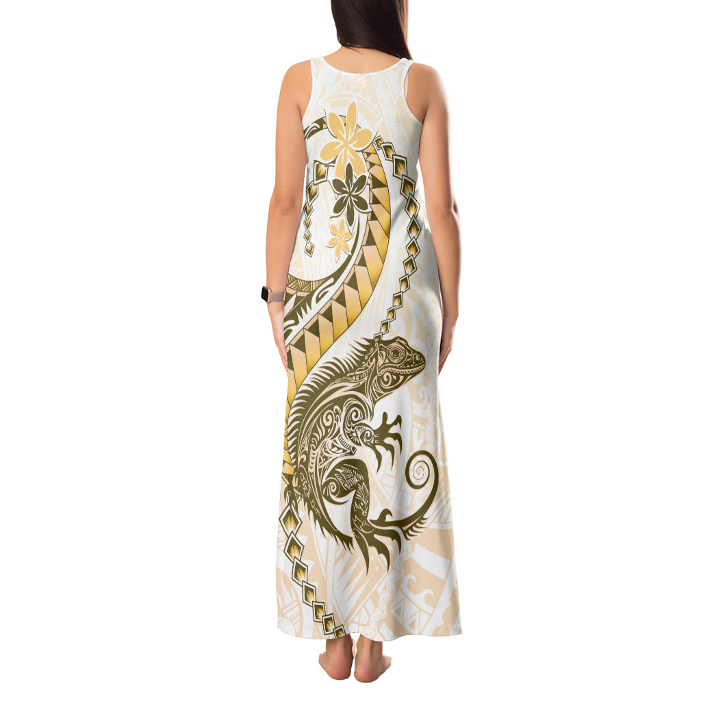 Gold Maori Tuatara Tank Maxi Dress Luxury Pastel Pattern
