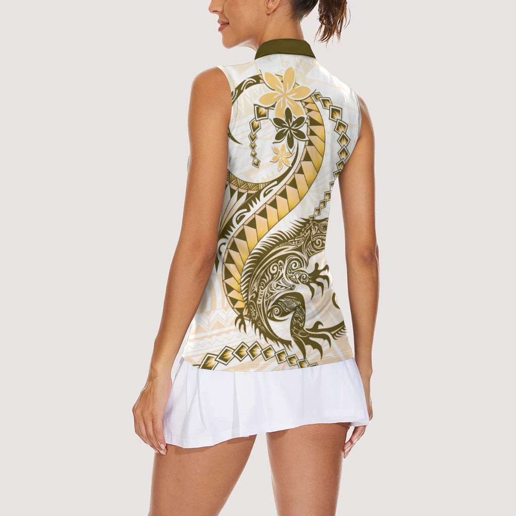 Gold Maori Tuatara Women Sleeveless Polo Shirt Luxury Pastel Pattern