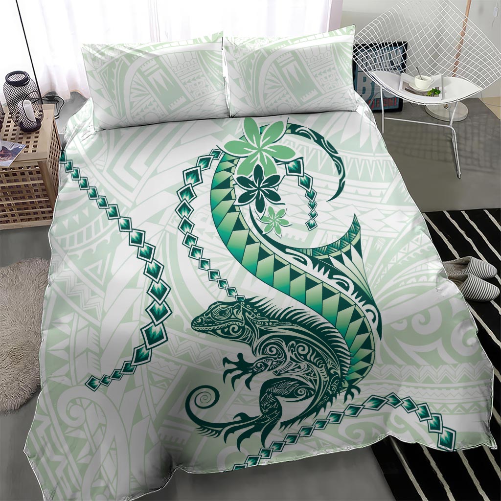 Green Maori Tuatara Bedding Set Luxury Pastel Pattern