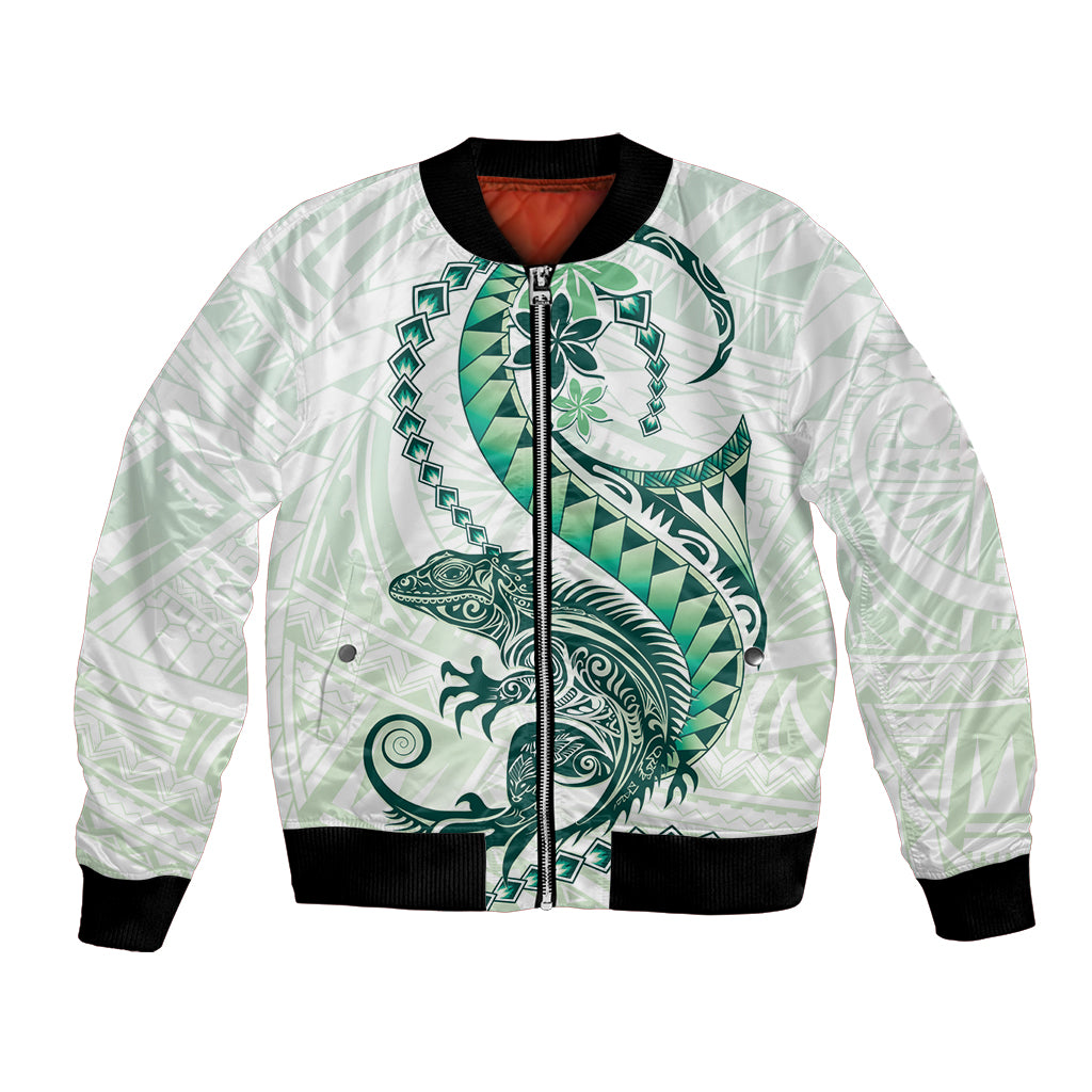 Green Maori Tuatara Bomber Jacket Luxury Pastel Pattern