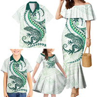 Green Maori Tuatara Family Matching Mermaid Dress and Hawaiian Shirt Luxury Pastel Pattern