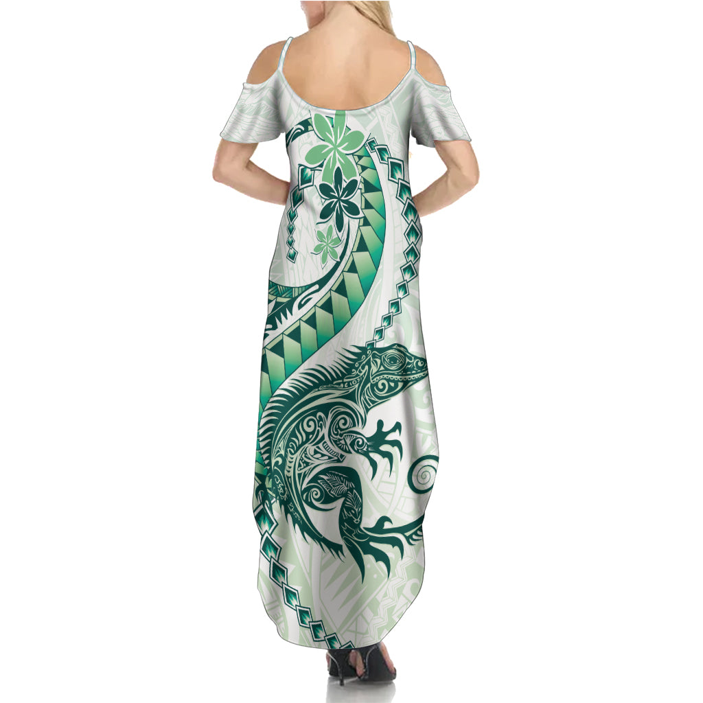 Green Maori Tuatara Family Matching Summer Maxi Dress and Hawaiian Shirt Luxury Pastel Pattern
