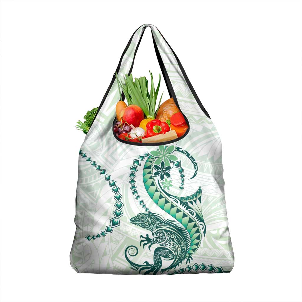 Green Maori Tuatara Grocery Bag Luxury Pastel Pattern