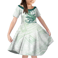 Green Maori Tuatara Kid Short Sleeve Dress Luxury Pastel Pattern