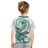 Green Maori Tuatara Kid T Shirt Luxury Pastel Pattern