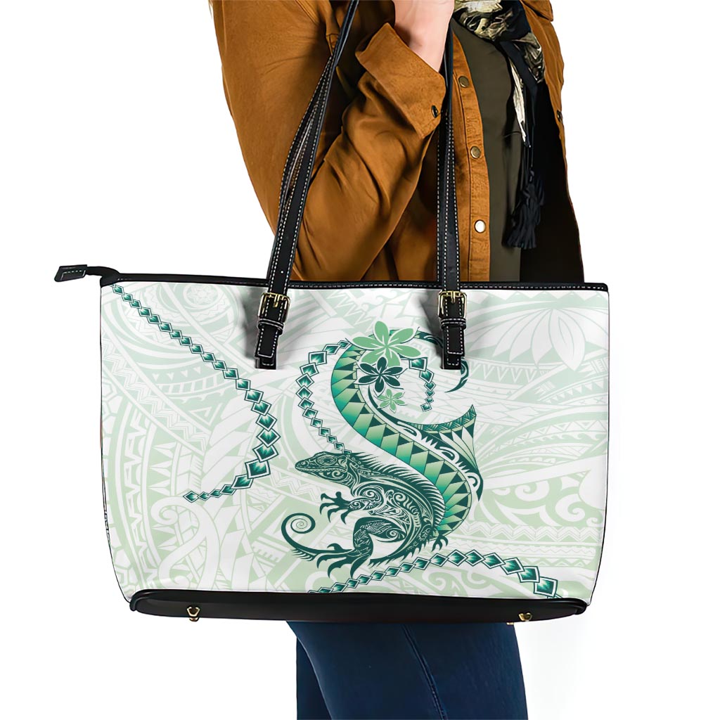 Green Maori Tuatara Leather Tote Bag Luxury Pastel Pattern