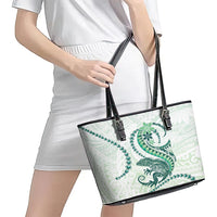 Green Maori Tuatara Leather Tote Bag Luxury Pastel Pattern