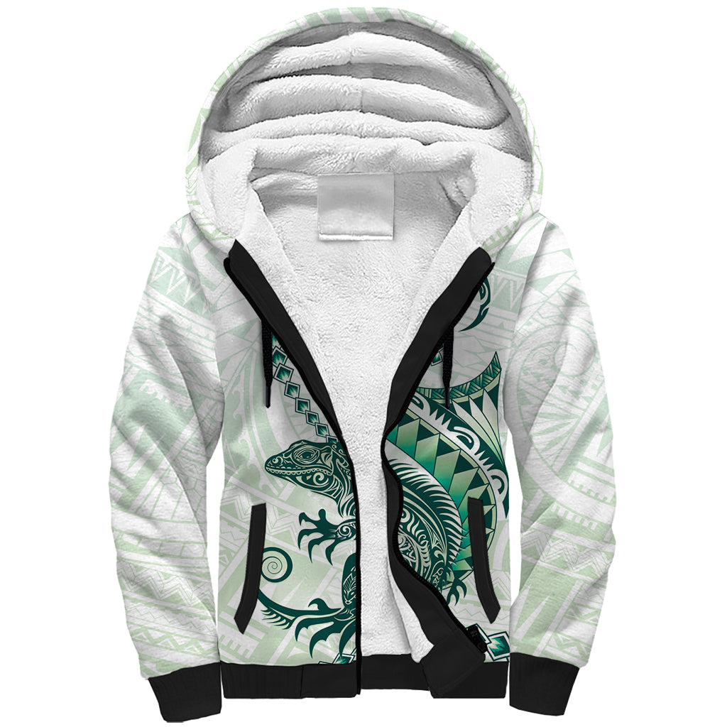 Green Maori Tuatara Sherpa Hoodie Luxury Pastel Pattern