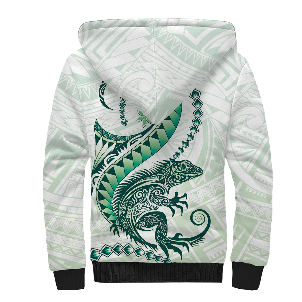 Green Maori Tuatara Sherpa Hoodie Luxury Pastel Pattern