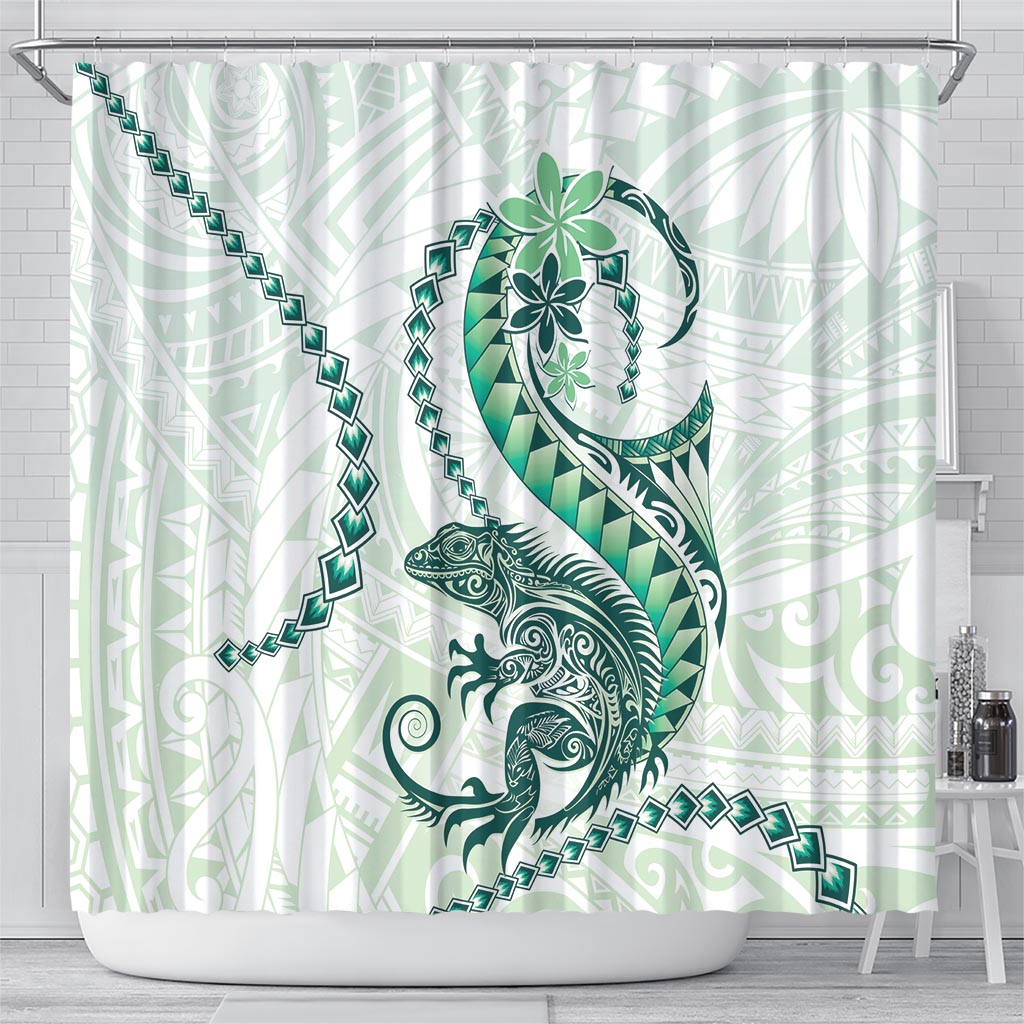 Green Maori Tuatara Shower Curtain Luxury Pastel Pattern