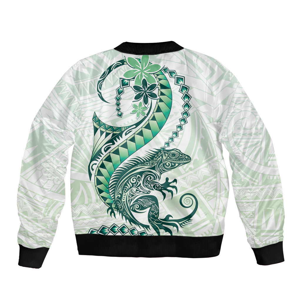 Green Maori Tuatara Sleeve Zip Bomber Jacket Luxury Pastel Pattern