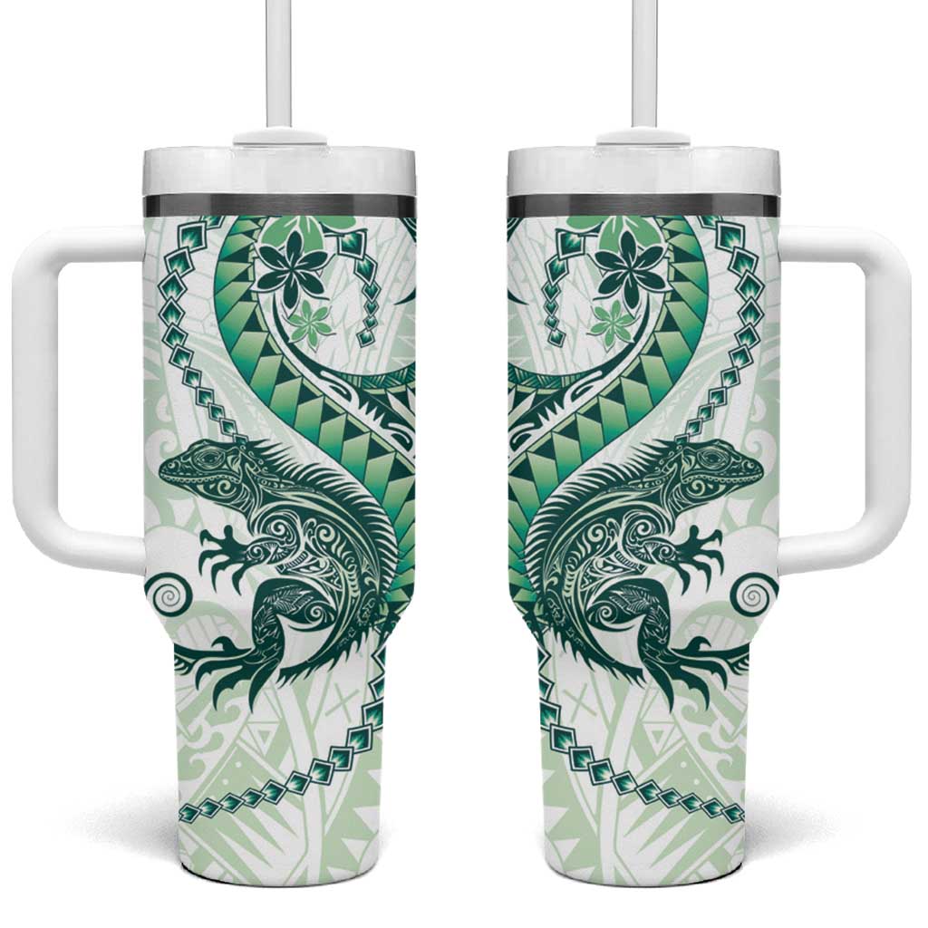 Green Maori Tuatara Tumbler With Handle Luxury Pastel Pattern