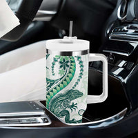 Green Maori Tuatara Tumbler With Handle Luxury Pastel Pattern