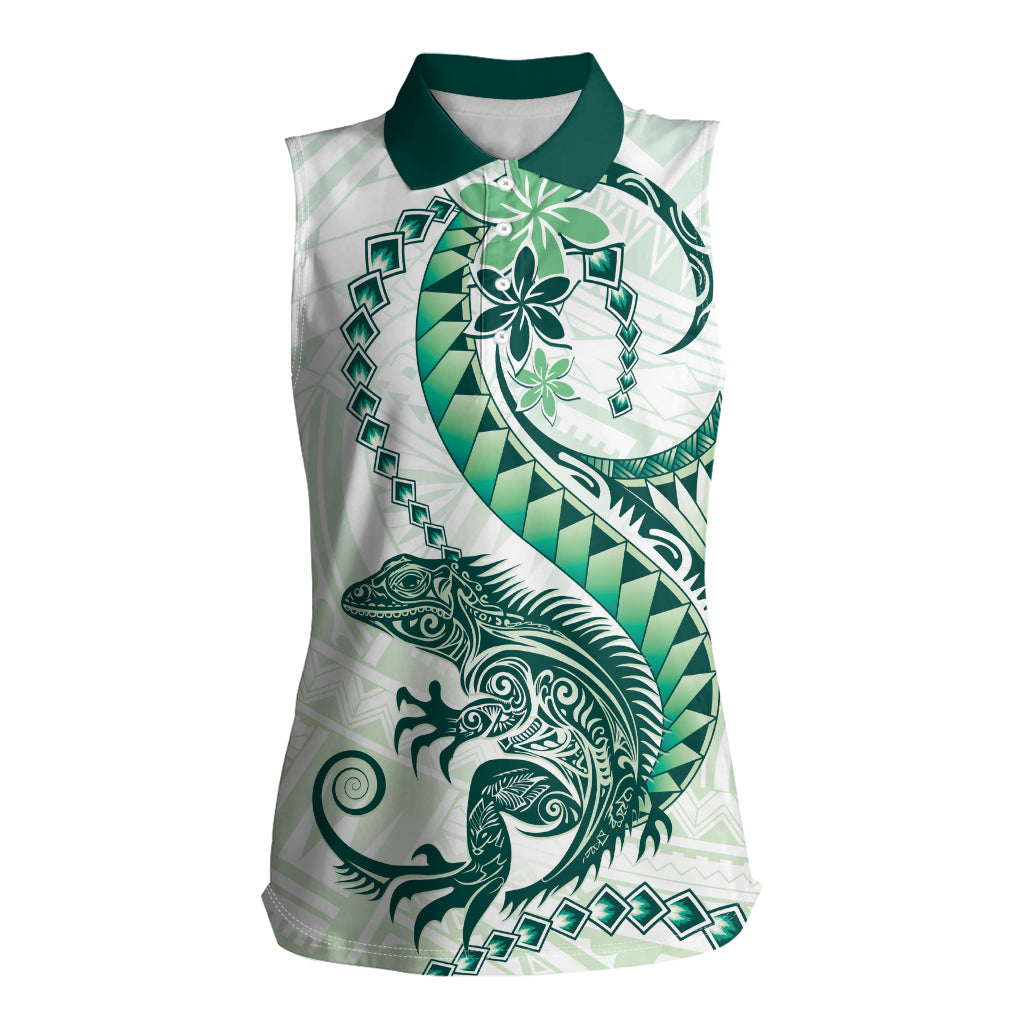 Green Maori Tuatara Women Sleeveless Polo Shirt Luxury Pastel Pattern