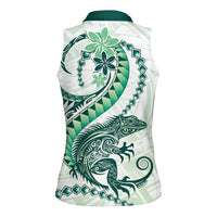 Green Maori Tuatara Women Sleeveless Polo Shirt Luxury Pastel Pattern