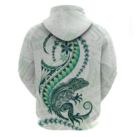 Green Maori Tuatara Zip Hoodie Luxury Pastel Pattern