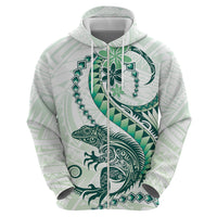 Green Maori Tuatara Zip Hoodie Luxury Pastel Pattern