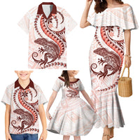 Red Maori Tuatara Family Matching Mermaid Dress and Hawaiian Shirt Luxury Pastel Pattern