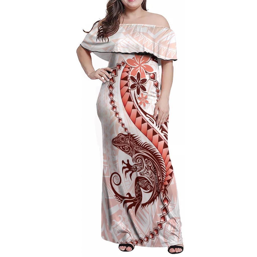 Red Maori Tuatara Family Matching Off Shoulder Maxi Dress and Hawaiian Shirt Luxury Pastel Pattern
