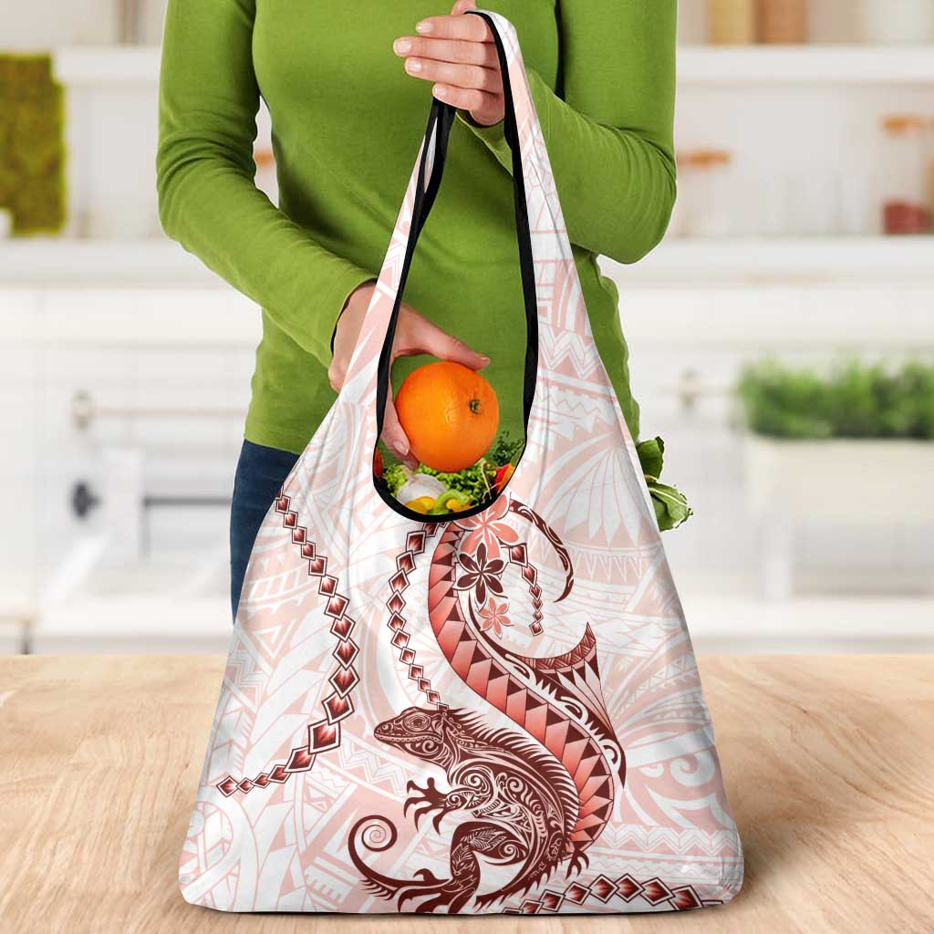 Red Maori Tuatara Grocery Bag Luxury Pastel Pattern