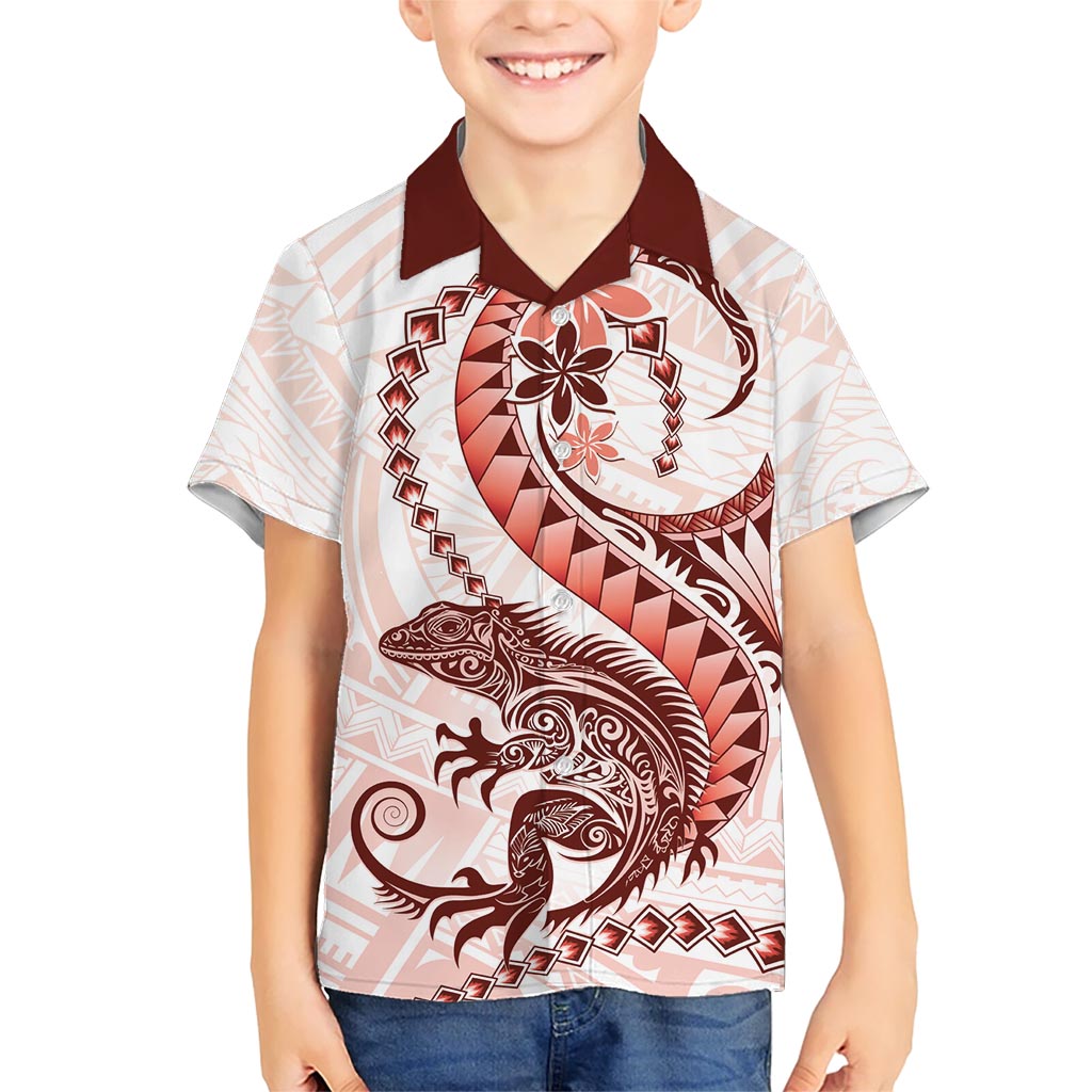 Red Maori Tuatara Kid Hawaiian Shirt Luxury Pastel Pattern LT01 Kid Red - Polynesian Pride