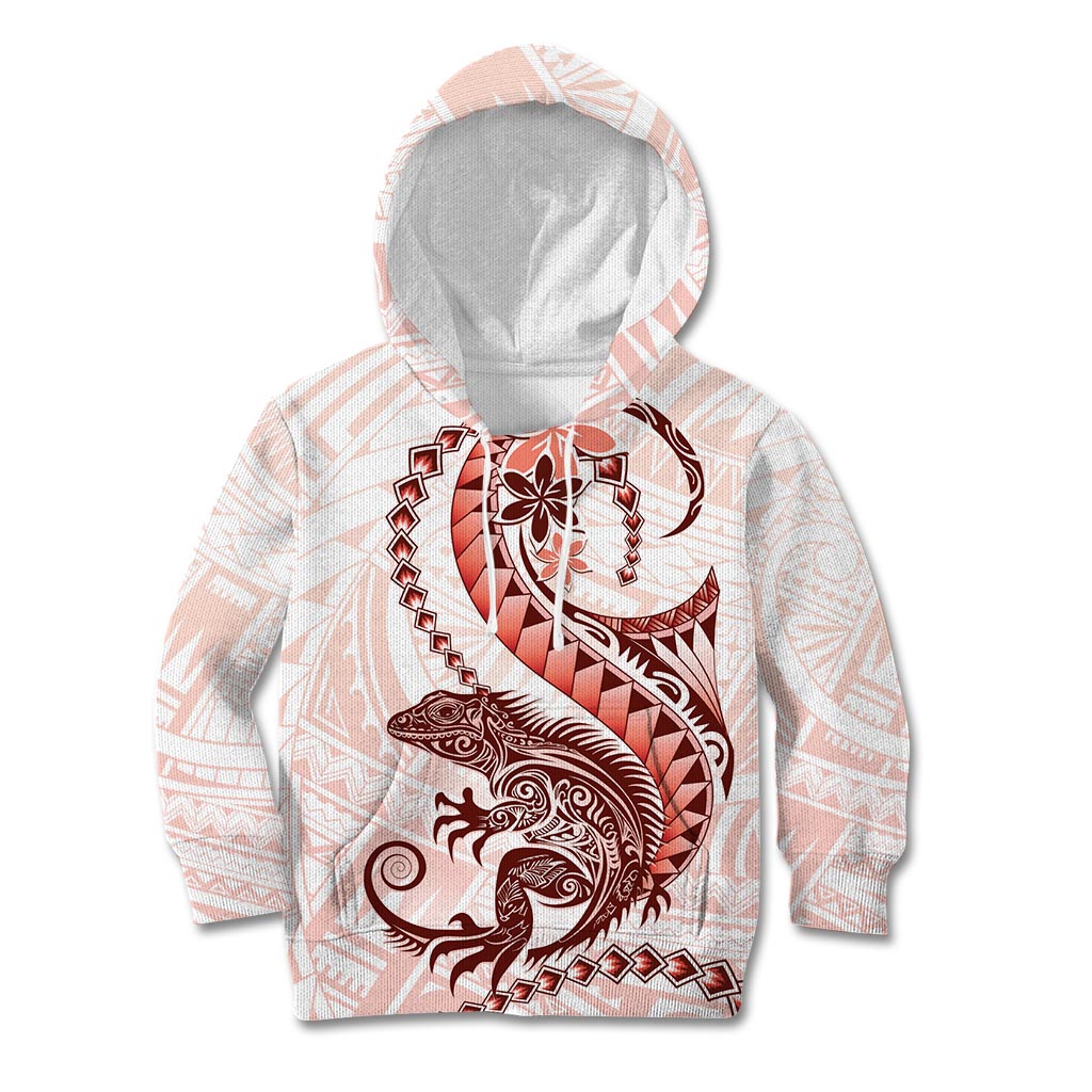 Red Maori Tuatara Kid Hoodie Luxury Pastel Pattern LT01 Hoodie Red - Polynesian Pride
