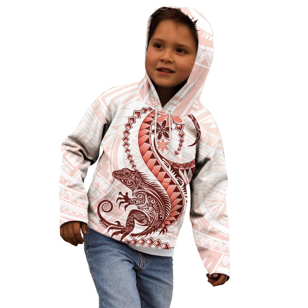Red Maori Tuatara Kid Hoodie Luxury Pastel Pattern LT01 - Polynesian Pride