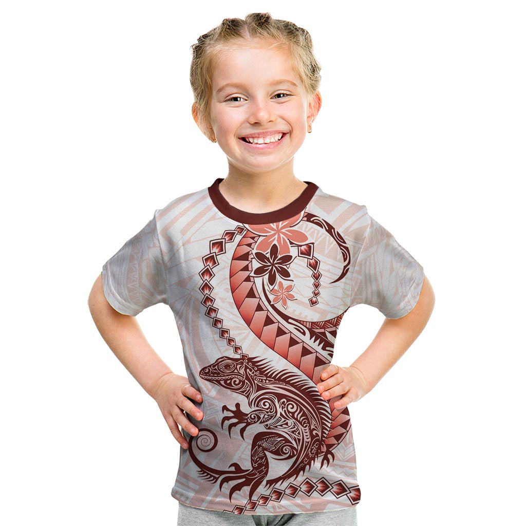 Red Maori Tuatara Kid T Shirt Luxury Pastel Pattern LT01 Red - Polynesian Pride