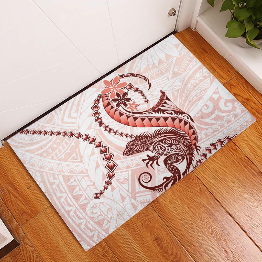 Red Maori Tuatara Rubber Doormat Luxury Pastel Pattern