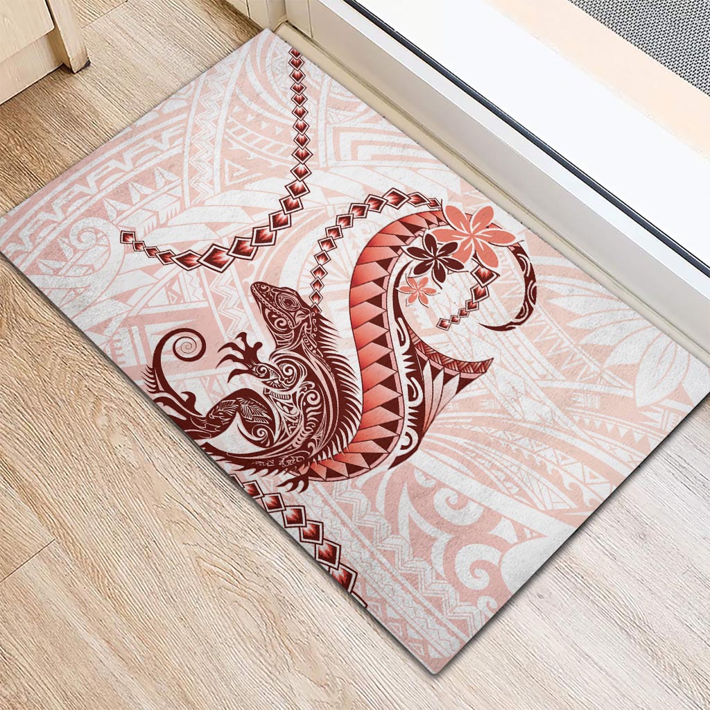 Red Maori Tuatara Rubber Doormat Luxury Pastel Pattern