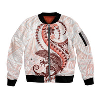 Red Maori Tuatara Sleeve Zip Bomber Jacket Luxury Pastel Pattern