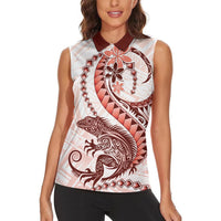 Red Maori Tuatara Women Sleeveless Polo Shirt Luxury Pastel Pattern