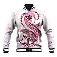Pink Maori Tuatara Baseball Jacket Luxury Pastel Pattern