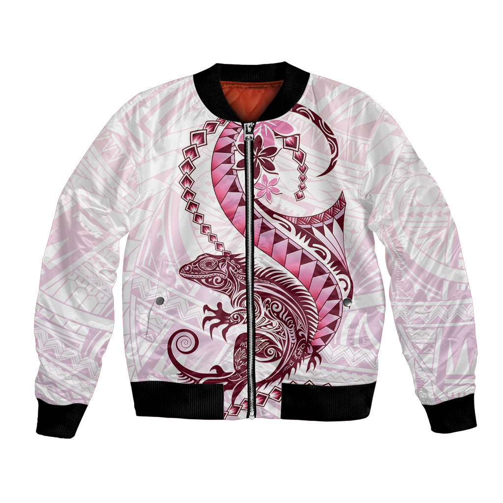Pink Maori Tuatara Bomber Jacket Luxury Pastel Pattern