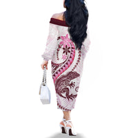 Pink Maori Tuatara Family Matching Off The Shoulder Long Sleeve Dress and Hawaiian Shirt Luxury Pastel Pattern