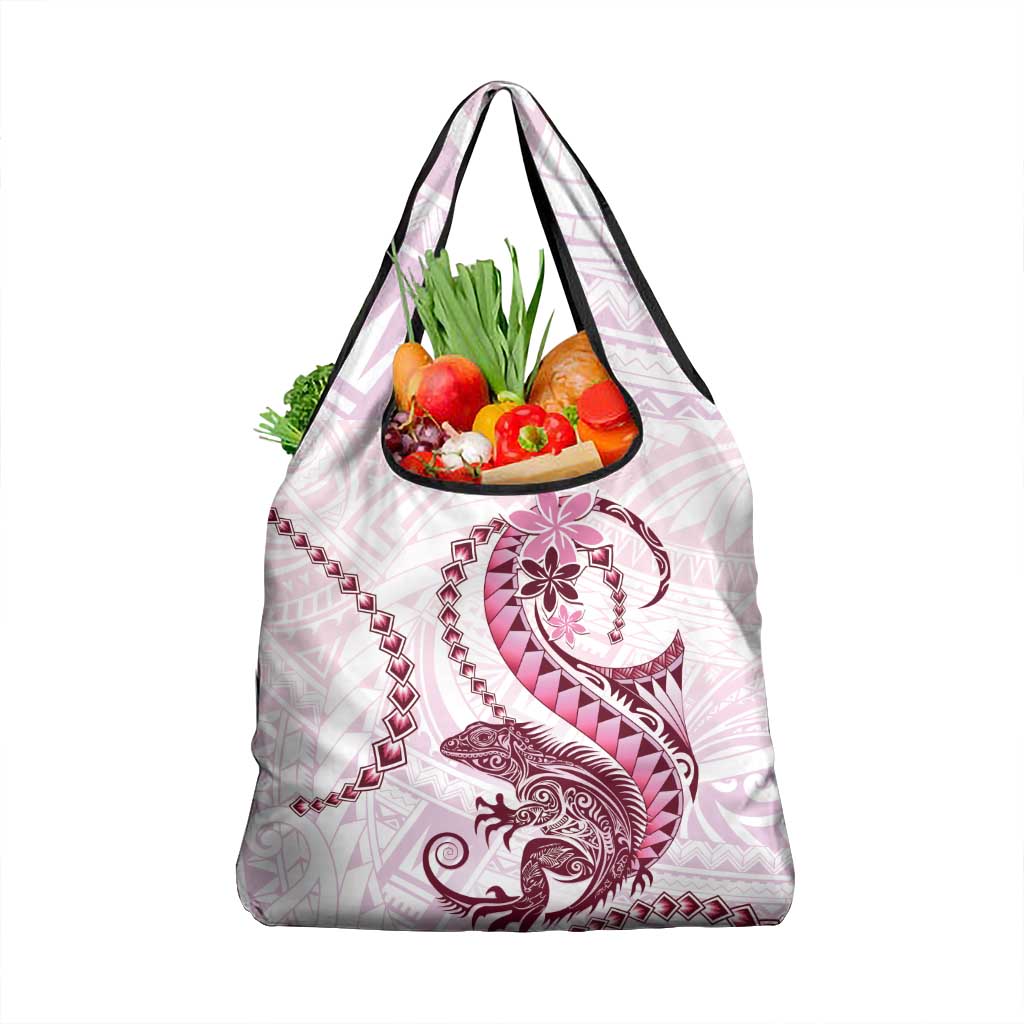 Pink Maori Tuatara Grocery Bag Luxury Pastel Pattern