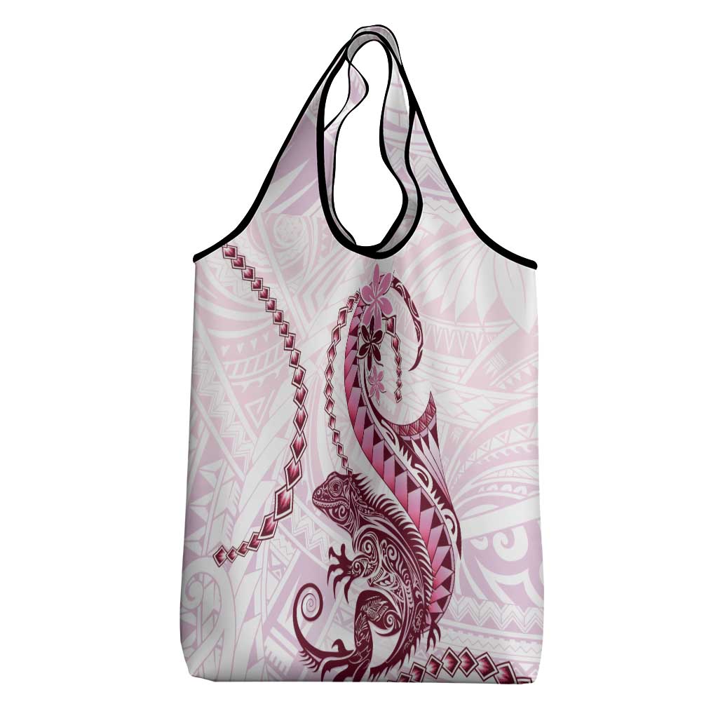 Pink Maori Tuatara Grocery Bag Luxury Pastel Pattern