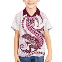Pink Maori Tuatara Kid Hawaiian Shirt Luxury Pastel Pattern