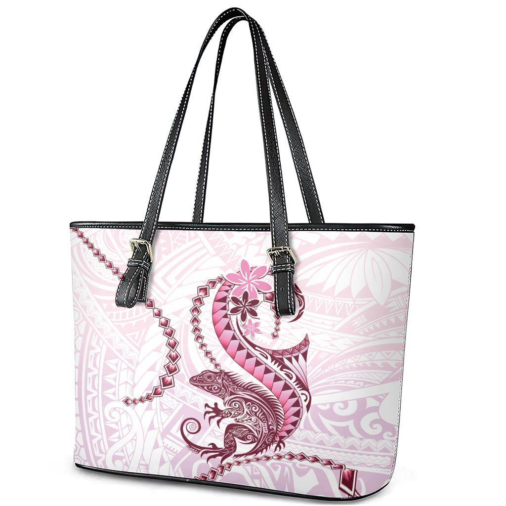Pink Maori Tuatara Leather Tote Bag Luxury Pastel Pattern