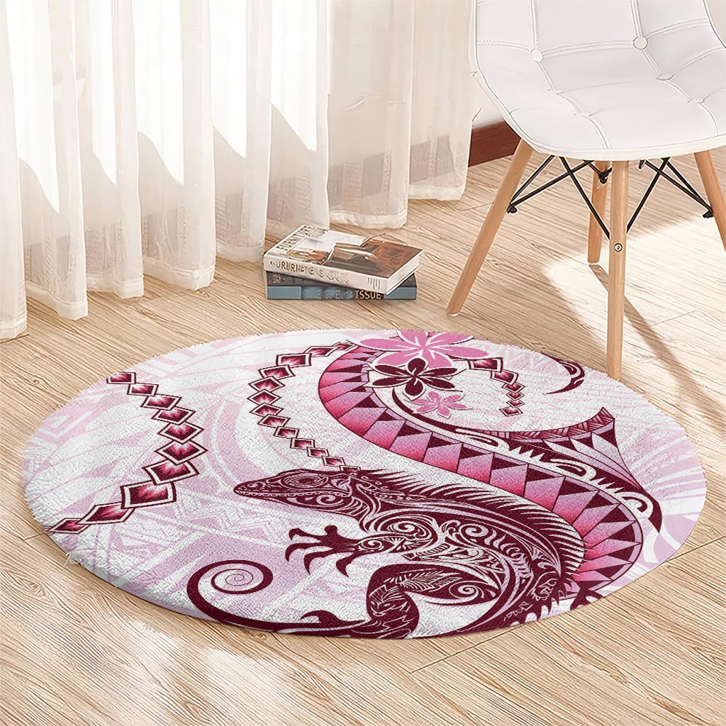 Pink Maori Tuatara Round Carpet Luxury Pastel Pattern LT01 - Polynesian Pride